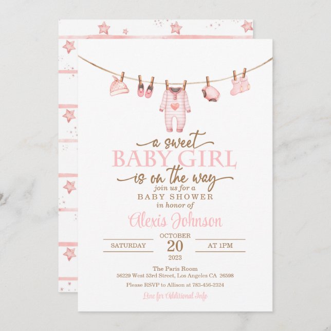 Baby Clothes Baby Shower Invitation - Pink (Front/Back)
