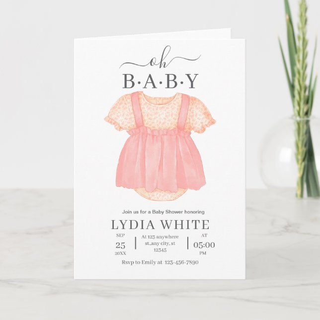 Baby Clothes Baby Shower Invite, Girl baby Shower Invitation (Front)
