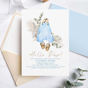 Baby Clothes Blue Sage and Brown Cute Boy Invitation