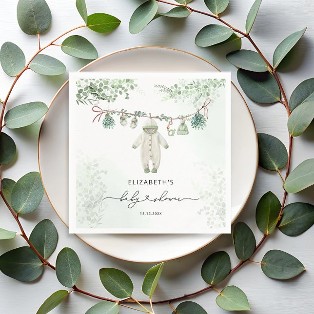 Baby Clothes Boho Eucalyptus Baby Shower Napkin (Creator Uploaded)