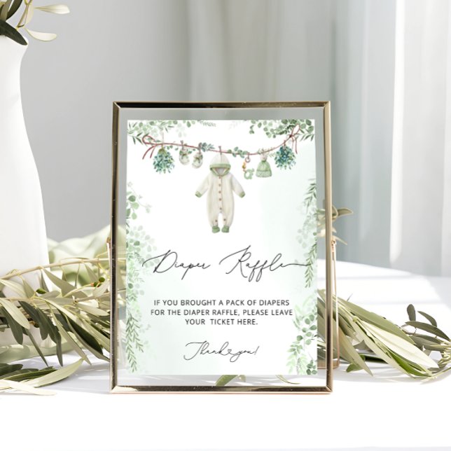 Baby Clothes Boho Green Baby Shower Diaper Raffle Poster (Creator Uploaded)