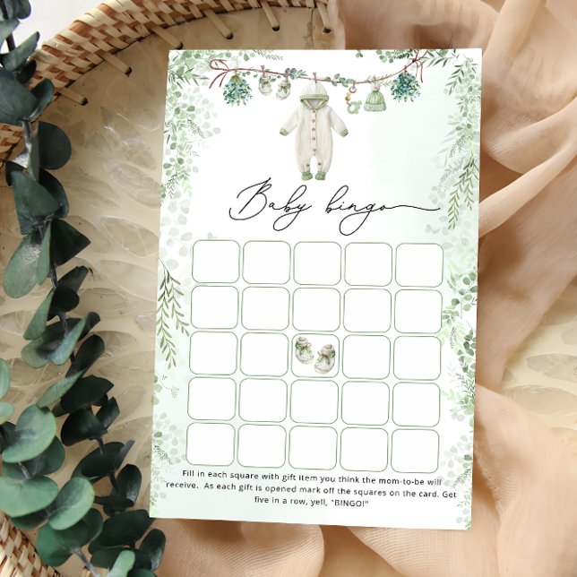 Baby Clothes Boho Sage Green Baby Bingo Game (Creator Uploaded)