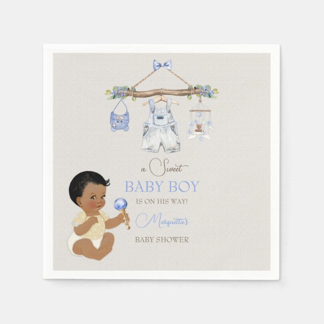 Baby Clothes Boy Baby Shower Ivory Blue Napkin (Front)