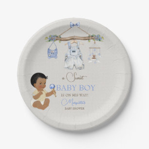 Baby Clothes Boy Baby Shower Ivory Blue Paper Plate