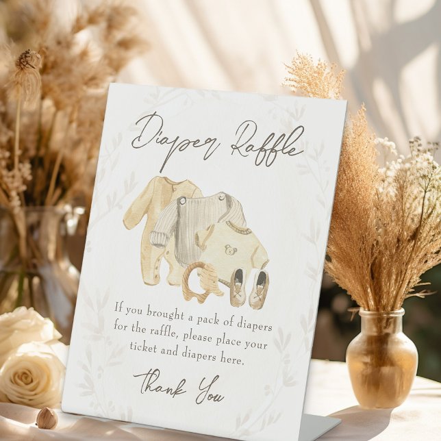 Baby Clothes Diaper Raffle Baby Shower Game Pedestal Sign (Diaper Raffle Activity Table Sign - from my Baby Clothes Baby Shower Collection)