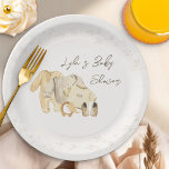 Baby Clothes Gender Neutral Baby Shower Paper Plate<br><div class="desc">Baby Shower paper plates with baby clothes and natural rustic styling. The design features baby clothes, baby shoes and vintage wooden toy, framed with delicate foliage. This modern, watercolor baby shower plate is suitable for a boy baby shower or a girl baby shower and the template is ready for you...</div>