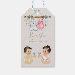 Baby Clothes Gender Reveal Ivory Pink Blue Gift Tags
