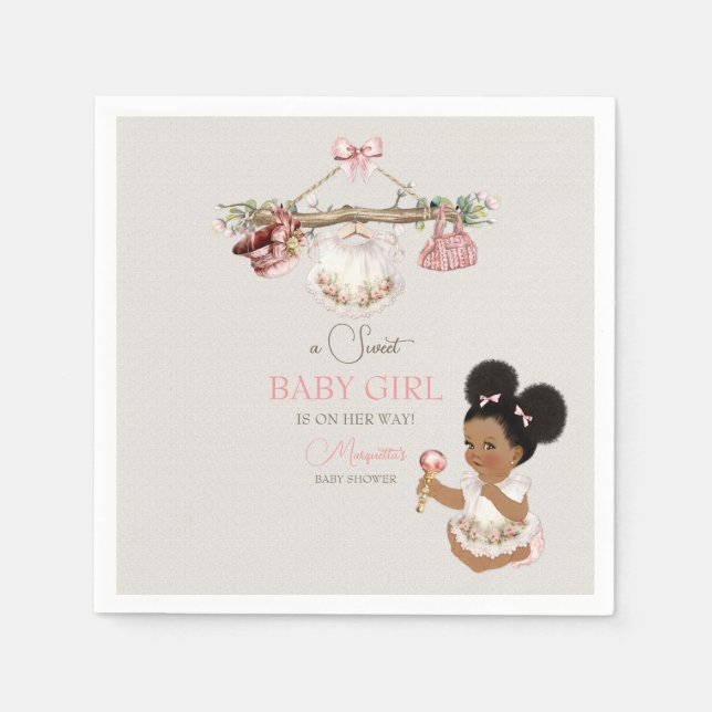 Baby Clothes Girl Baby Shower Ivory Pink Napkin (Front)