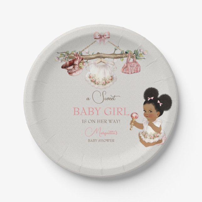 Baby Clothes Girl Baby Shower Ivory Pink Paper Plate (Front)