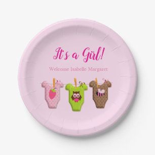 Baby Clothes It's A Girl Baby Shower  Paper Plate