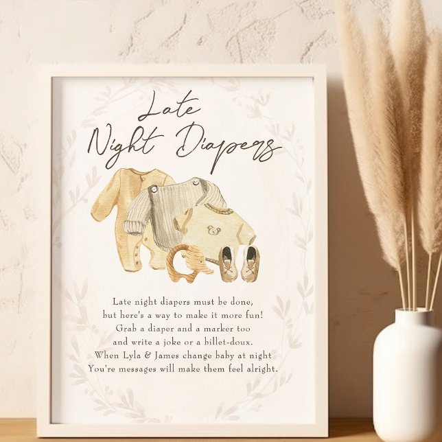 Baby Clothes Late Night Diapers Baby Shower Poster (Late Night Diapers game station sign - from my Baby Clothes Baby Shower Collection)