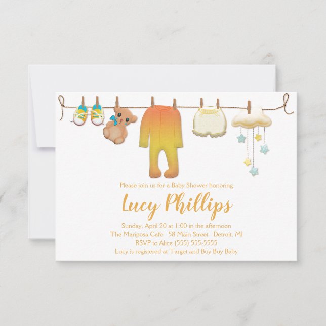 Baby Clothesline Baby Shower Invitation (Front)