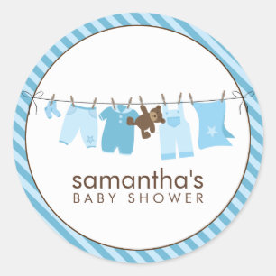 Baby Clothesline {blue} Classic Round Sticker