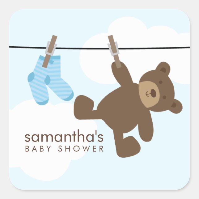 Baby Clothesline {blue} Square Sticker (Front)