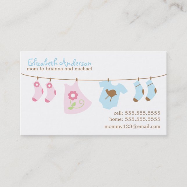 Baby Clothesline Mummy Calling Cards (Front)