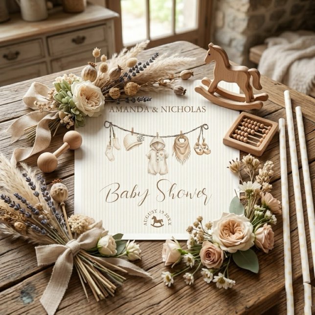 Baby Clothesline Neutral Baby Shower Striped Napkin (Creator Uploaded)