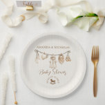 Baby Clothesline Neutral Baby Shower Striped Paper Plate<br><div class="desc">gender neutral clothes baby shower plates</div>