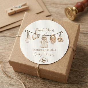 Baby Clothesline Neutral Baby Shower Thank You Classic Round Sticker