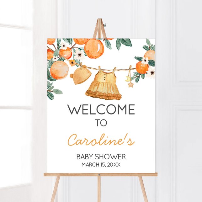 Baby Clothesline Orange Fruit Baby Shower Welcome Poster (Baby Clothesline Orange Baby Shower Welcome Sign)