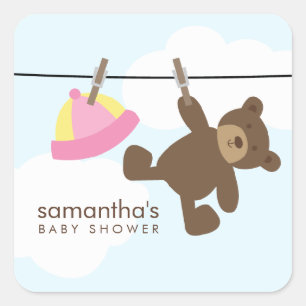 Baby Clothesline {pink} Square Sticker