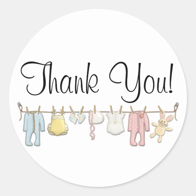 Baby Clothing Clothesline Infants Sewing Thank You Classic Round Sticker (Front)