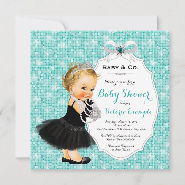 Baby & Co Black Teal Blue Baby Shower Invitation (Front)
