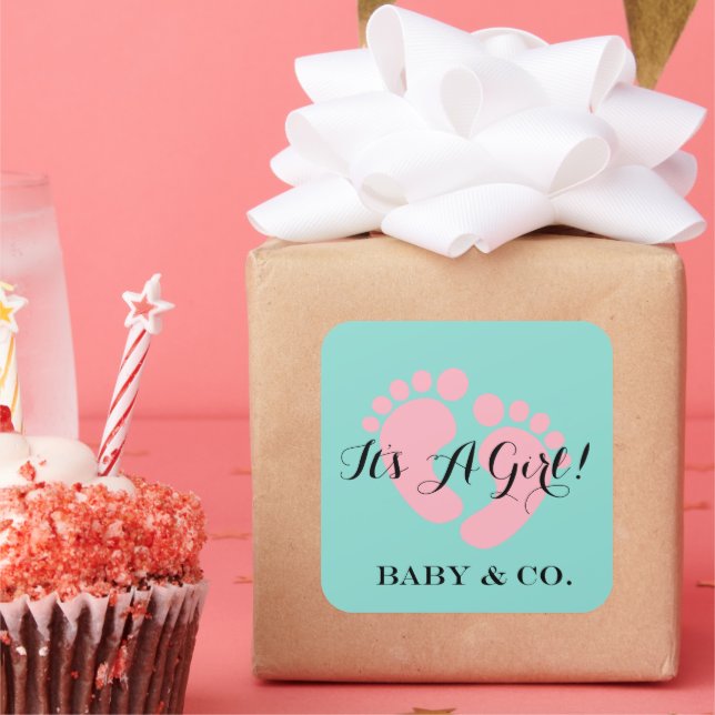 BABY CO Blue Pink It's A Girl Or Boy Reveal Party Square Sticker (Party)