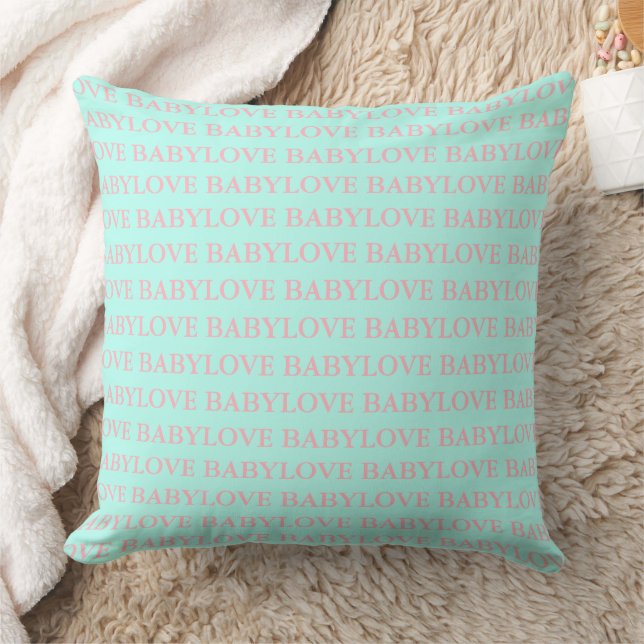 BABY & CO Love Baby Mint Blue & Pink Nursery Decor Cushion (Blanket)