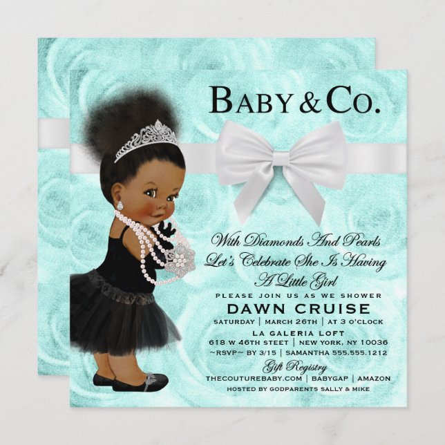 Baby & Co Shower Invitation Dark/Bun Puff Ethnic (Front/Back)