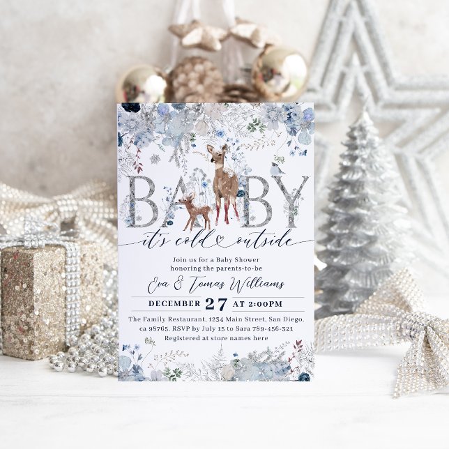Baby cold outside Floral & Deer Baby Boy Shower Invitation (Creator Uploaded)