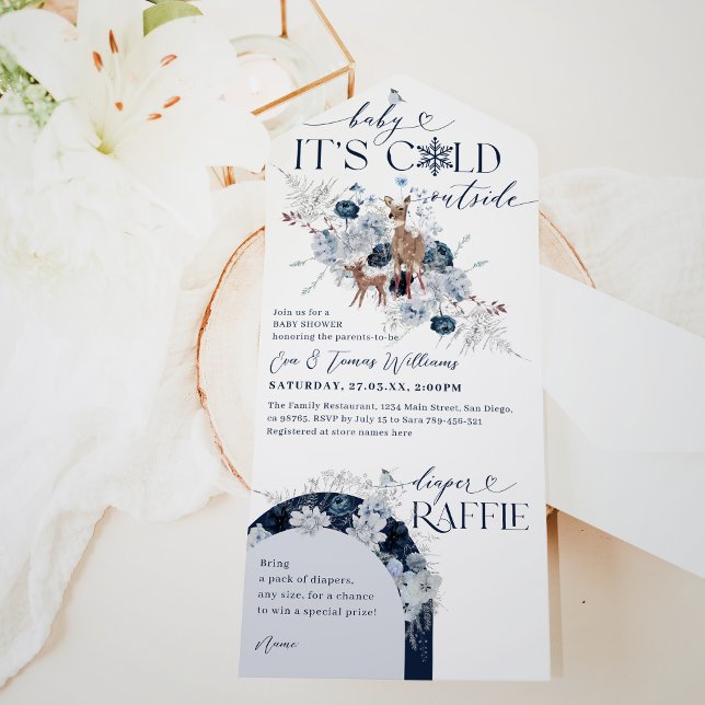 Baby cold outside Winter Floral Deer Baby Shower All In One Invitation (Creator Uploaded)