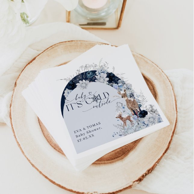 Baby cold outside Winter Floral Deer Baby Shower Napkin (Creator Uploaded)