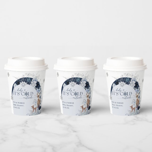 Baby cold outside Winter Floral Deer Baby Shower Paper Cups (Multi)