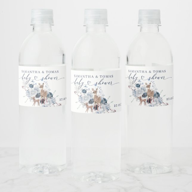 Baby cold outside Winter Floral Deer Baby Shower Water Bottle Label (Bottles)