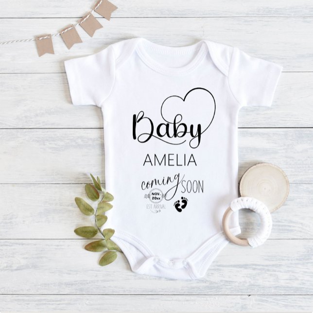 Baby Coming Soon Announcement Name Baby bodysuit (Cute baby coming soon baby bodysuit)