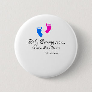 Baby coming soon baby shower blue pink baby feet n 6 cm round badge