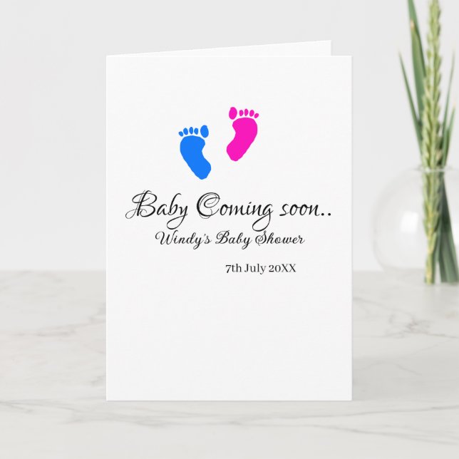 Baby coming soon baby shower blue pink baby feet n card (Front)
