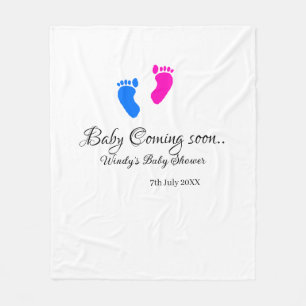Baby coming soon baby shower blue pink baby feet n fleece blanket