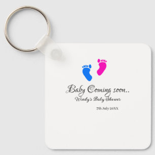 Baby coming soon baby shower blue pink baby feet n key ring