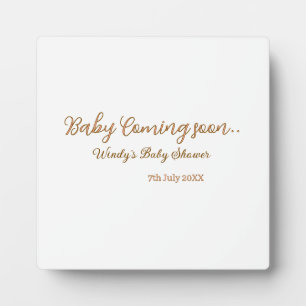 Baby coming soon baby shower brown pink name trend plaque