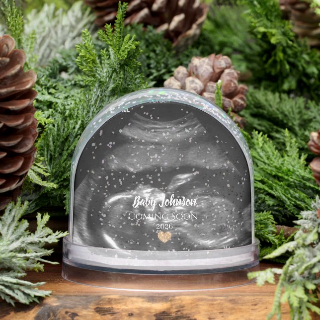 Baby Coming Soon Sonogram Gold heart  Snowglobe (Winter)