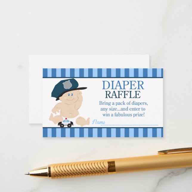 Baby Cop Police Officer Baby Shower Diaper Raffle Enclosure Card (Front/Back In Situ)
