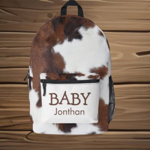 Baby Cow Brown and White Cowhide Printed Backpack