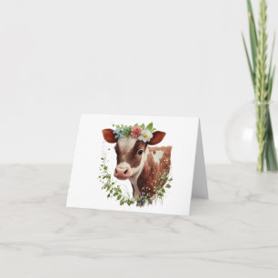 Baby Cow Calf wtih Flowers on Head BLANK Card