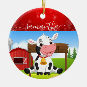 Baby Cow Christmas  Ceramic Ornament