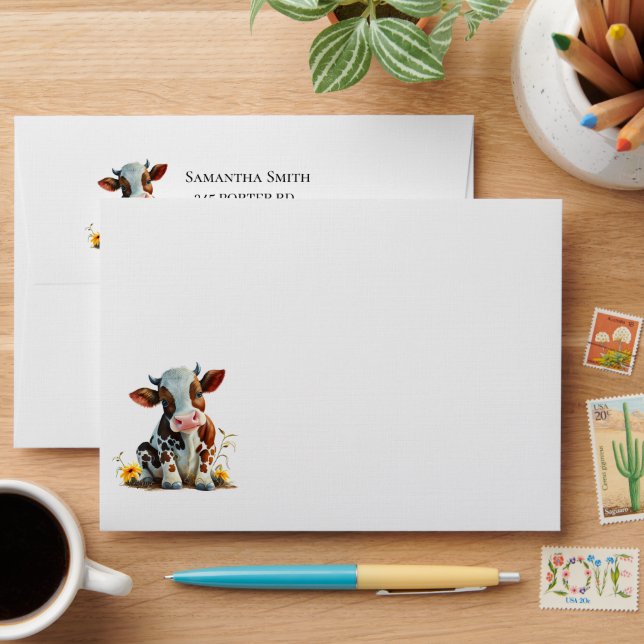 baby cow farm animal envelope (Desk)