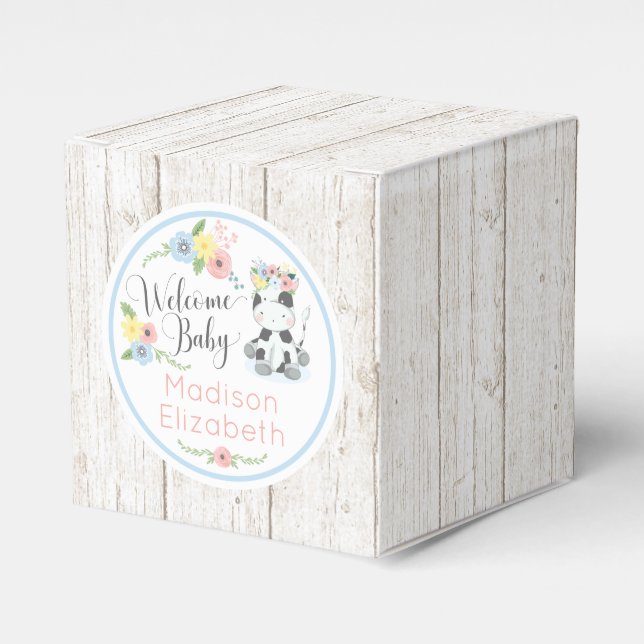 Baby Cow Floral Calf Welcome Baby Shower Party Favour Box (Front Side)