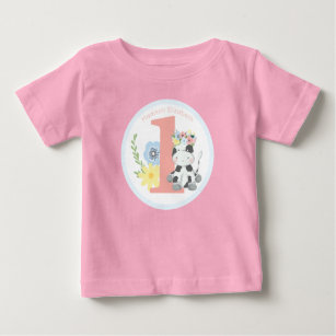 Baby Cow Floral Number One 1st Birthday Party Baby T-Shirt