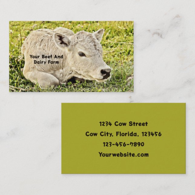 Baby Cow Green Grass Dairy And Beef Farm Business Card (Front/Back)