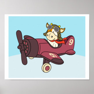 Baby cow riding a aeroplane Poster